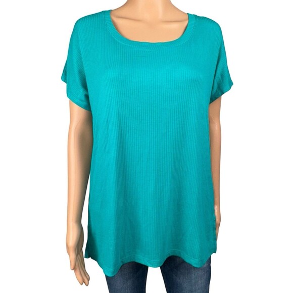 Felina Womens Medium Spectra Green Scoop Neck Tunic Blouse Tee Shirt Top New - Picture 1 of 7
